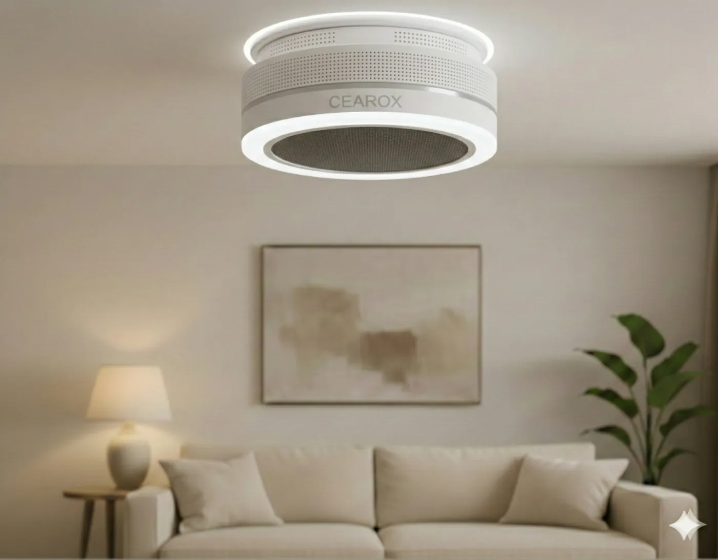 CEAROX unit in matt white finish on a white ceiling